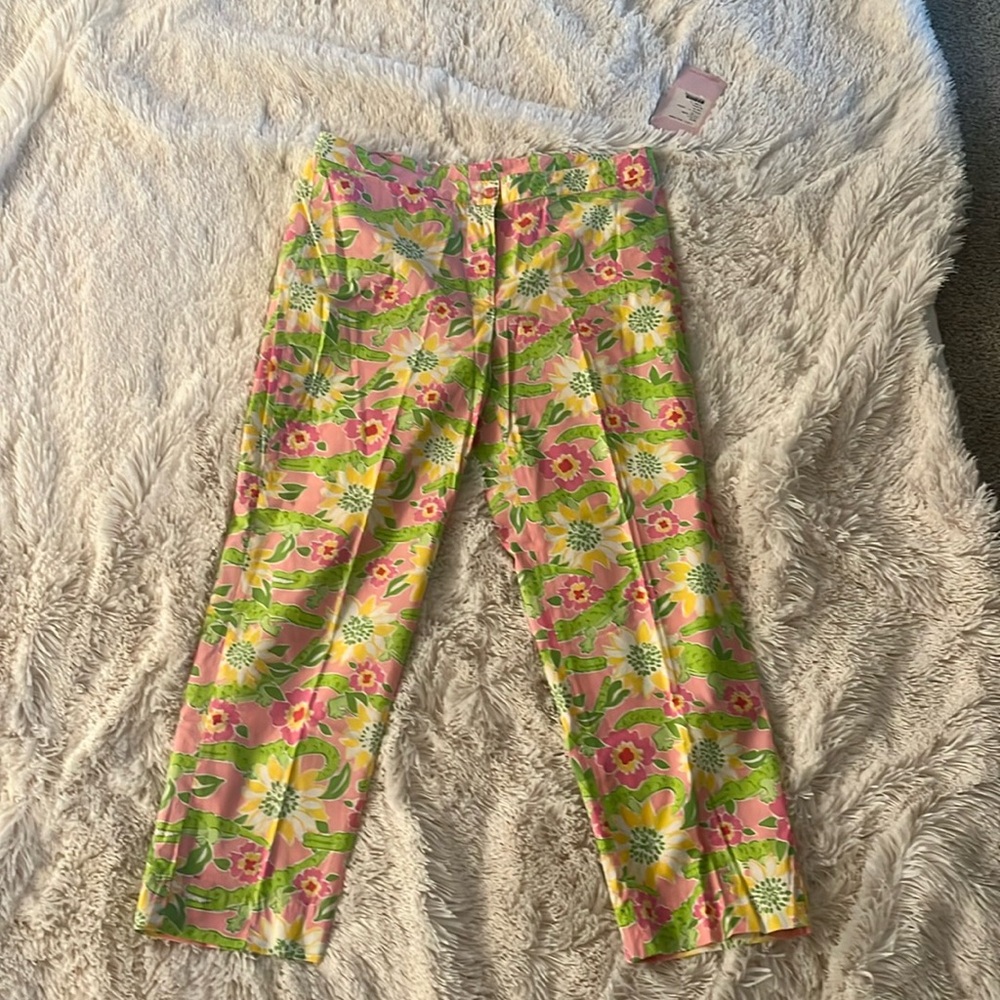 Lilly Pulitzer yellow pink white alligator pants